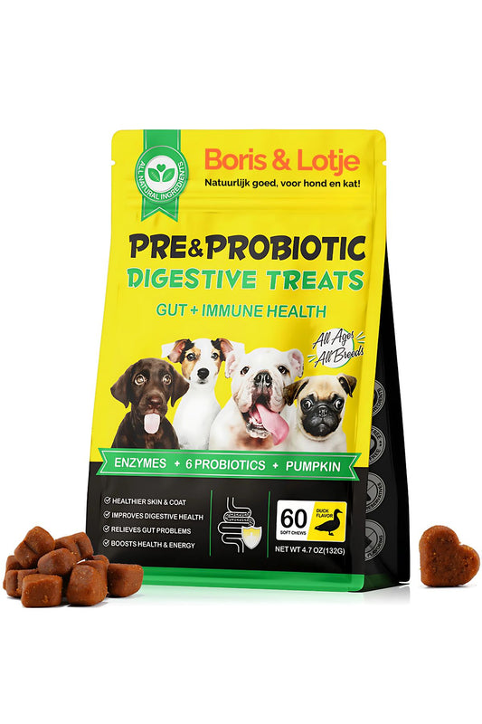 Pre & Probiotica hond - Ondersteunt Spijsvertering & Weerstand - 60 hondensnoepjes met eend smaak